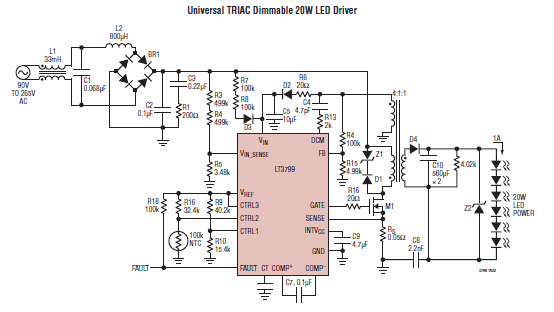 LT3799 - vytvorte si zdroj pre LED s aktívnou korekciou účinníku
